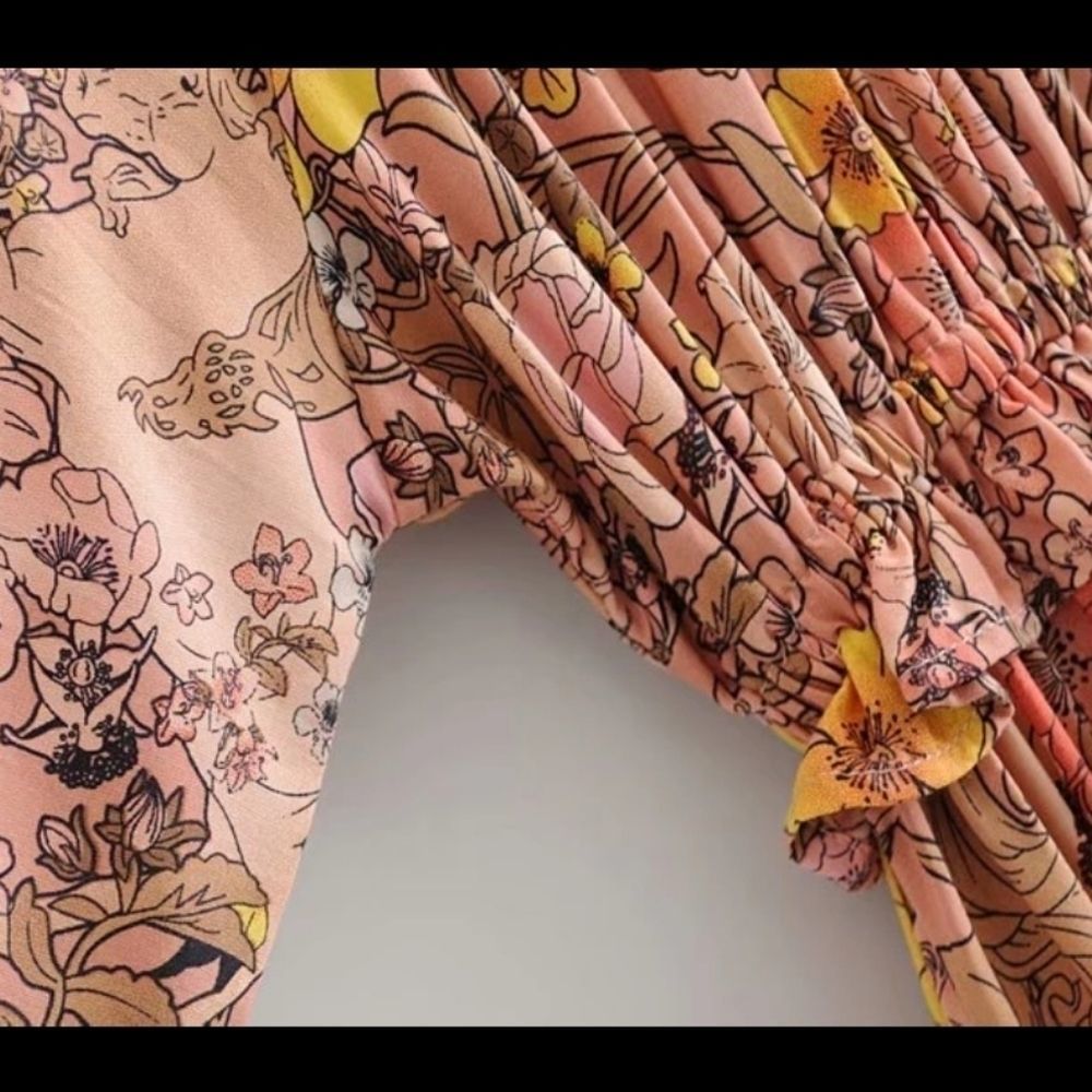 Gypsy Boho Floral Champagne And Pink Dress - Picture 9 of 14